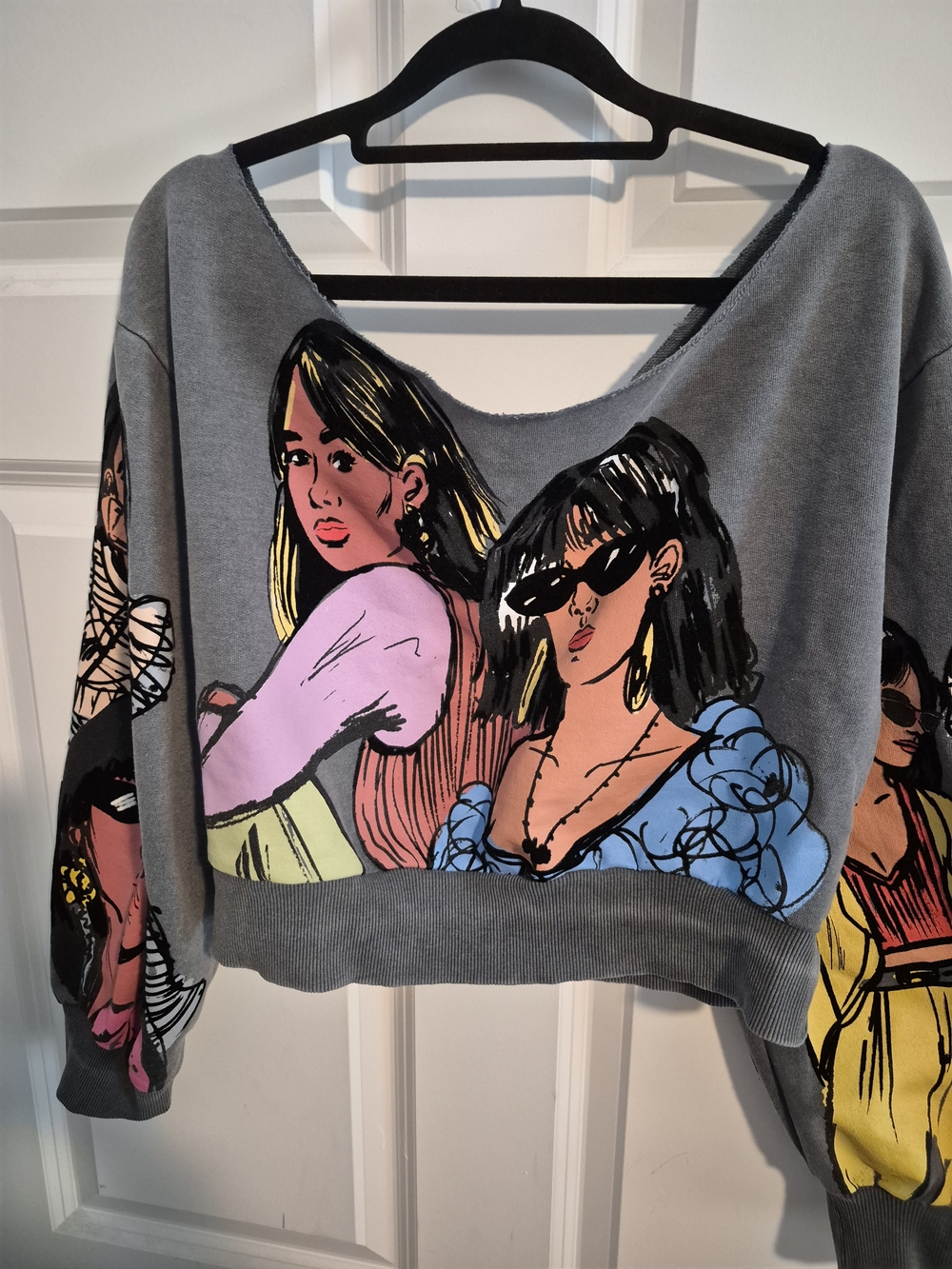 Zara Graphic Print Off the Shoulder Cropped Sweatshirt Streetwear Colorful Med